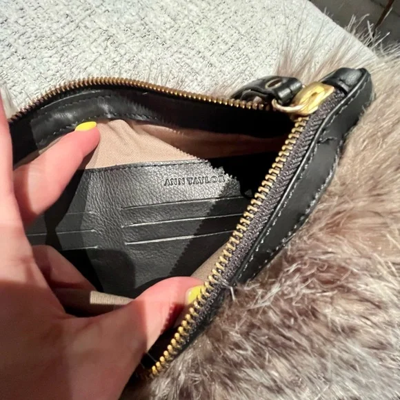 ANN TAYLOR leather and faux fur clutch bag pouch animal print stripes - Picture 10 of 16